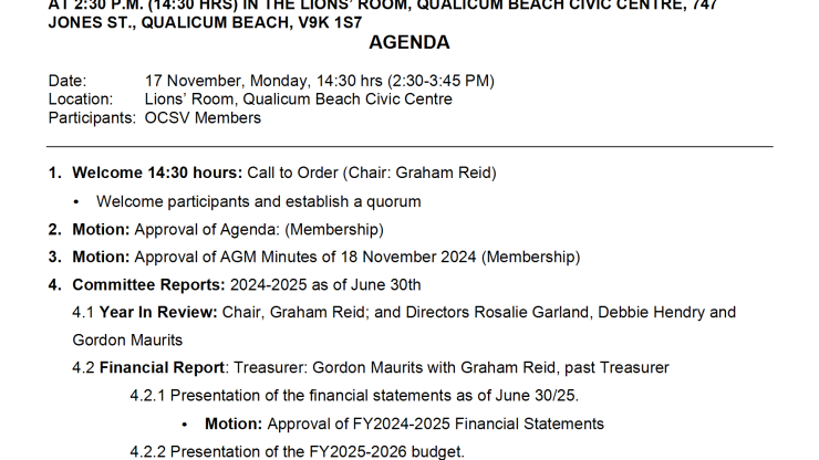 OCSV 2025 Annual General Meeting Notice and Agenda
